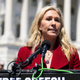 Greene at a press conference outside the Capitol on April 28.